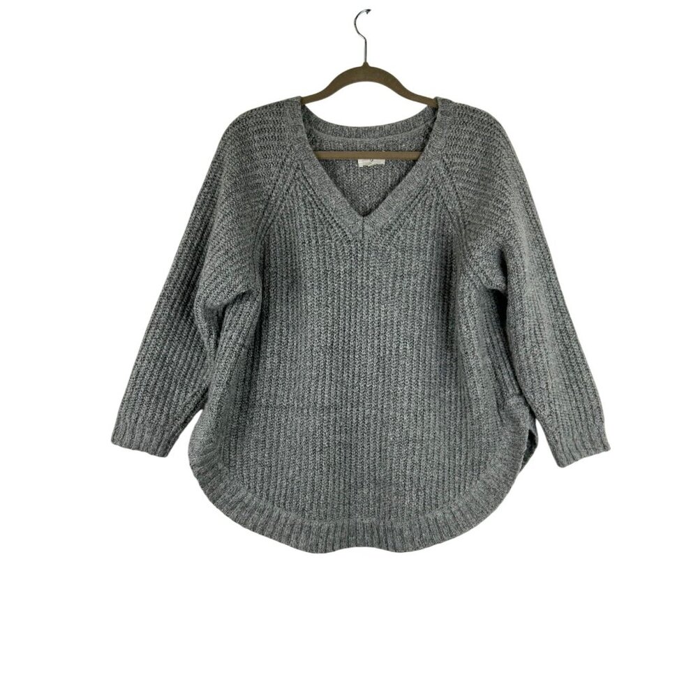 Lou & Grey Women's S Gray Pullover Sweater Alpaca & Wool Blend Oversized V-Neck